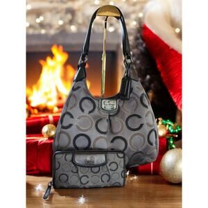 Coach Madison Maggie Hobo Shoulder Bag Gunmetal gray leather trim and wallet